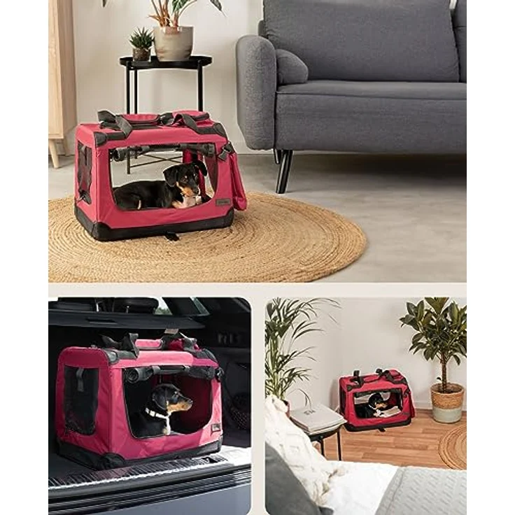 lionto Tiertransportbox Transportbox für Hunde & Katzen, faltbar, stabil, rot – Bild 2