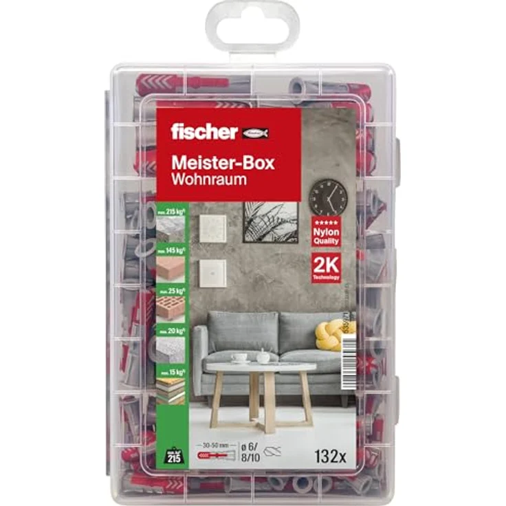 fischer Meister-Box Wohnraum, 132-teiliges Dübelset mit DuoPower, 6-10 mm Durchmesser, universeller Einsatz für Innen- und Außenbereich – Bild 2