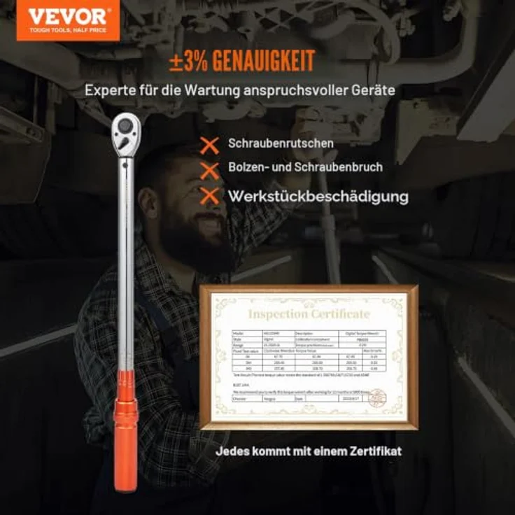 VEVOR Drehmomentschlüssel 1/2 Zoll, mechanisch mit Drehmomentbereich 25-250 ft-lbs, präzise Kalibrierung, robuster Chrom-Vanadium-Stahl – Bild 2
