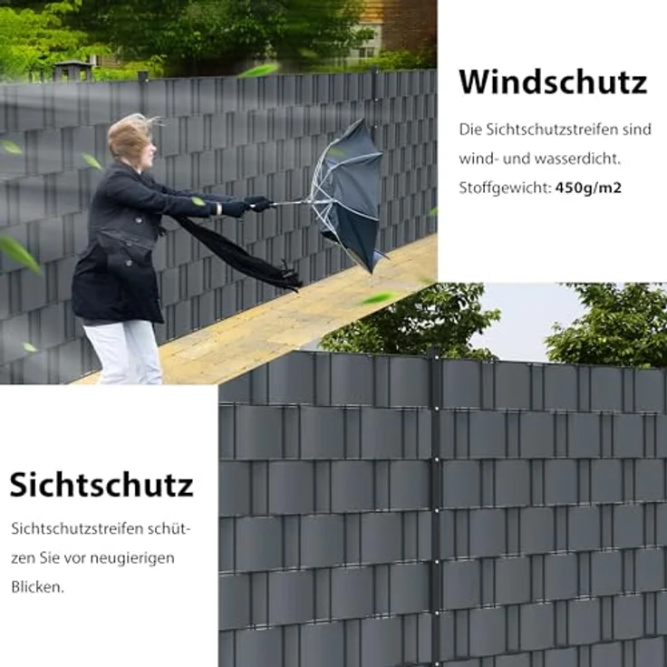 JAROLIFT PVC Sichtschutzstreifen 40m inkl. Befestigungsclips für Zäune, anthrazit – Bild 2