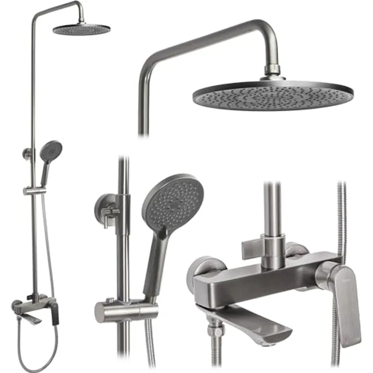 wohnwerk.idee Avalon Duschsystem, Duscharmatur mit Regendusche Ø 25 cm, Gold Matt Schwarz Grau Kupfer