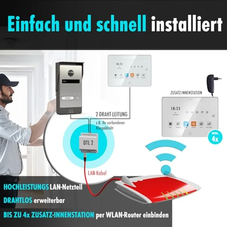 m-e modern-electronics ALL-V10B-M7W Video-Türsprechanlage, 2-Draht BUS System, erweiterbar mit bis zu 8 Außenstationen, Schwarz/Weiß – Bild 6