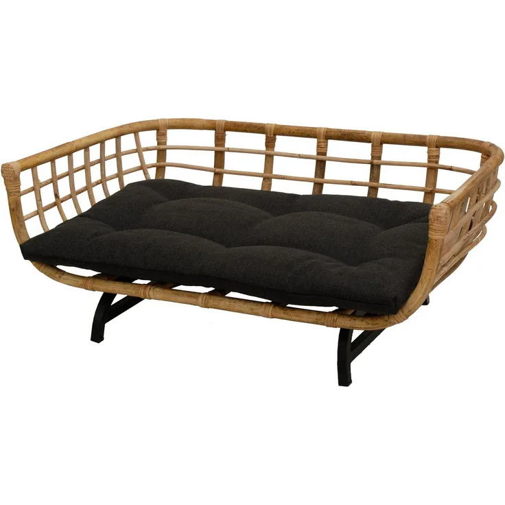 Krines Home Hundekorb Exklusiver Retro-Design Hundebett aus Rattan, Polyester, Groß, Naturfarben