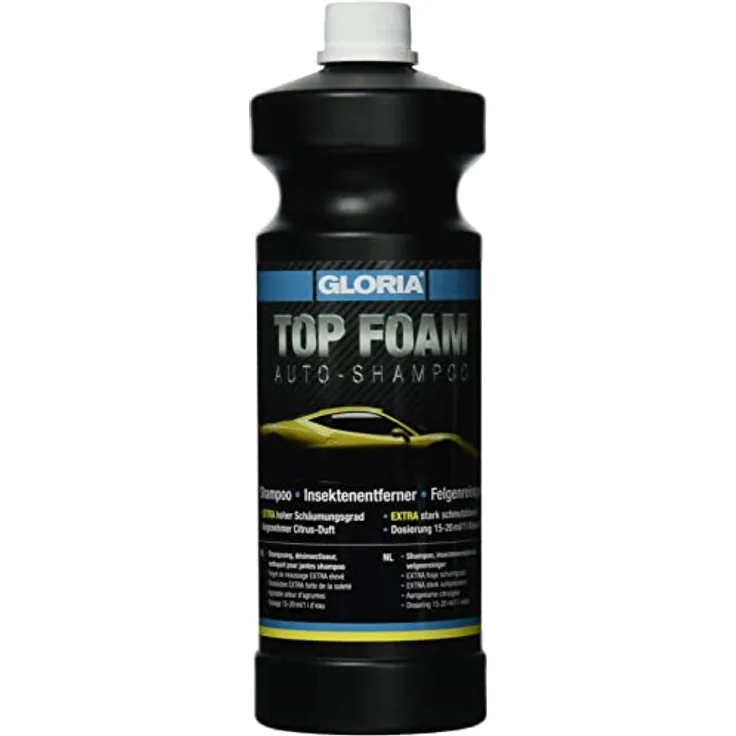 GLORIA TOP FOAM Autoshampoo | Reinigungsmittel für die Autoreinigung | Kraftvolles Konzentrat | Hoher Schäumungsgrad | 1 L Autoreiniger