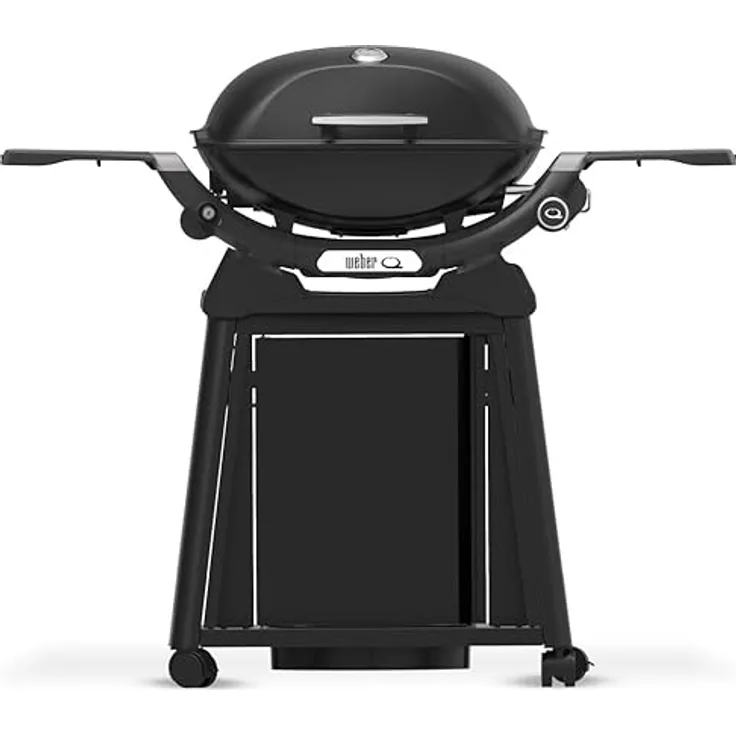 Weber Q2200N Gasgrill mit Rollwagen, Schwarz, Alugussdeckel, integriertes Thermometer, elektrische Zündung, abnehmbare Seitentische