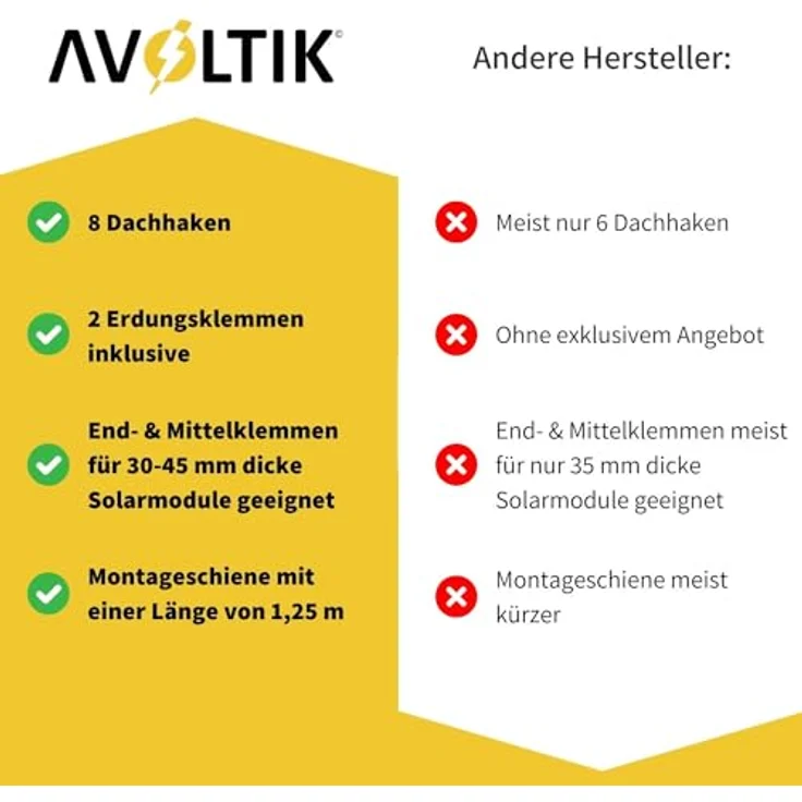 Avoltik Solar Halterung Ziegeldach | Montageset für 2 Paneele, 3-fach verstellbare Dachhaken, ALU-Schienen, für Solarmodule von 30-40mm dicke – Bild 5