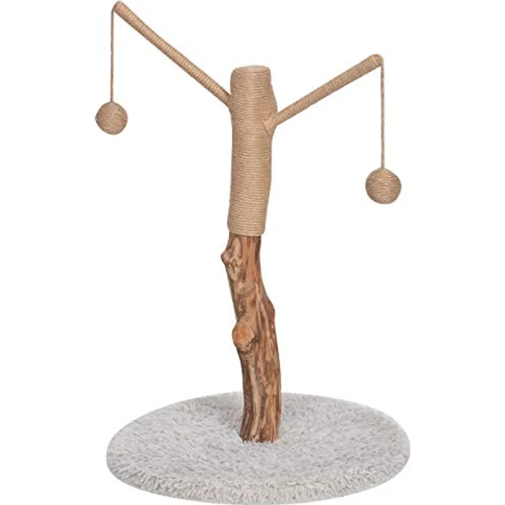 Dehner Lovely Katzen-Kratzbaum, ca. 80 x 45 x 45 cm, echter Baumstamm, Holz/Plüsch/Sisal, braun/weiß