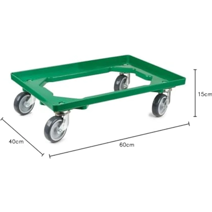PROREGAL 2X Proregal Transportroller, stabiler Transportwagen mit Gummirädern, grün, HxBxT 15x60,7x40,7cm, offen, 4 Lenkrollen – Bild 2