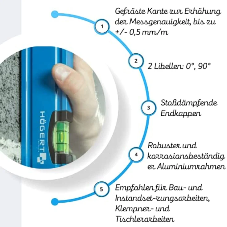 Högert Technik HT4M001-D Wasserwaage, Blau, 20×5.65×2.1 cm – Bild 5