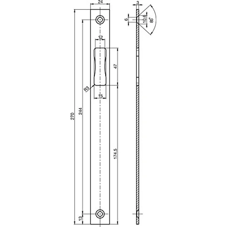 BKS Schließblech B 9000 1045, 270x24 mm, flach eckig, Edelstahl rostfrei, universal – Bild 3
