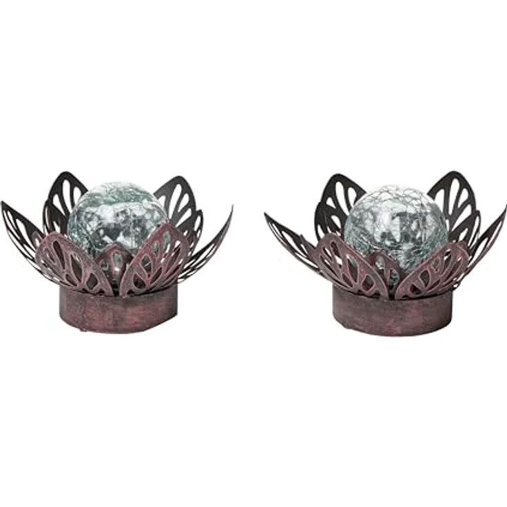 Northpoint LED Lotus Wasserlilie Teichbeleuchtung, 2er-Set braun mit Stanzmuster, Solar/Batterie-Option, wetterfestes Metall – Bild 1
