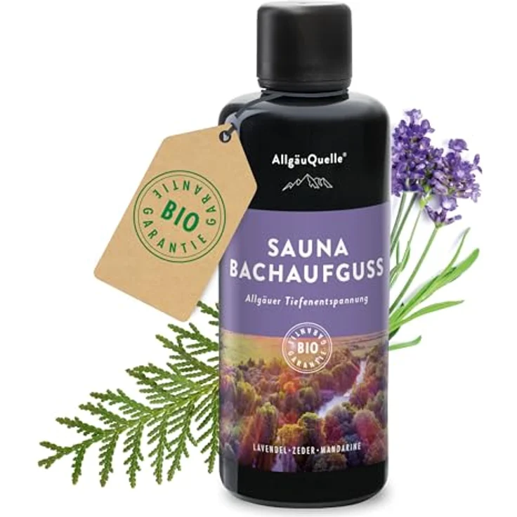 AllgäuQuelle® Sauna Aufgussmittel „Tiefenentspannung“ mit 100% Bio Ölen – Lavendel, Zeder & Mandarine, 100ml – Bild 1