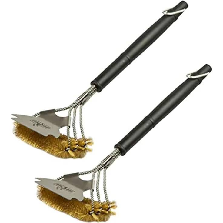 Grillfürst 2X Premium Grillbürste mit Messing Borsten, 45 cm - Grill Reinigungsbürste für Grillrost, Grillrost Bürste mit breitem 3-Fach Bürstenkopf und Schaber