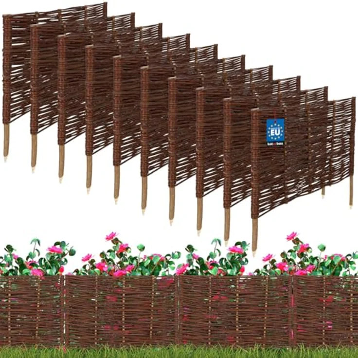 KOTARBAU® Weidenzaun Beetbegrenzung 10er Set 60 x 40 cm, Naturholz, wetterfest und stabil, ideal für Garten und öffentliche Grünanlagen – Bild 1