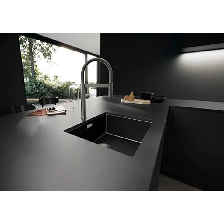 Blanco CULINA-S II Mini, Küchenarmatur aus Messing PVD, satin dark steel, flexibel mit zweistrahliger Brause und 180° schwenkbarem Auslauf – Bild 2