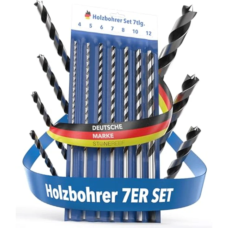 STONE REEF Holzbohrer Set lang Profi, 7-teilig inkl. Tasche, Schlangenbohrer Ø 4-12mm x 230mm, hohe Standzeit, präzises Bohren für Hart- und Weichholz – Bild 1
