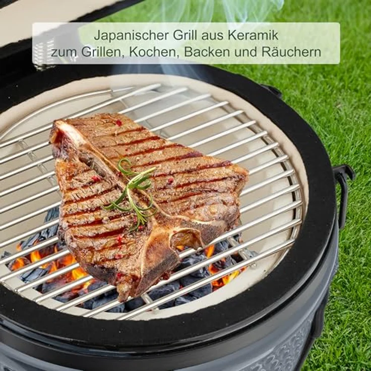 Relaxdays Kamado-Grill, Keramikgrill (260 mm) mit präziser Temperaturregelung, integrierten Thermometer und geringen Kohlebedarf – Bild 2