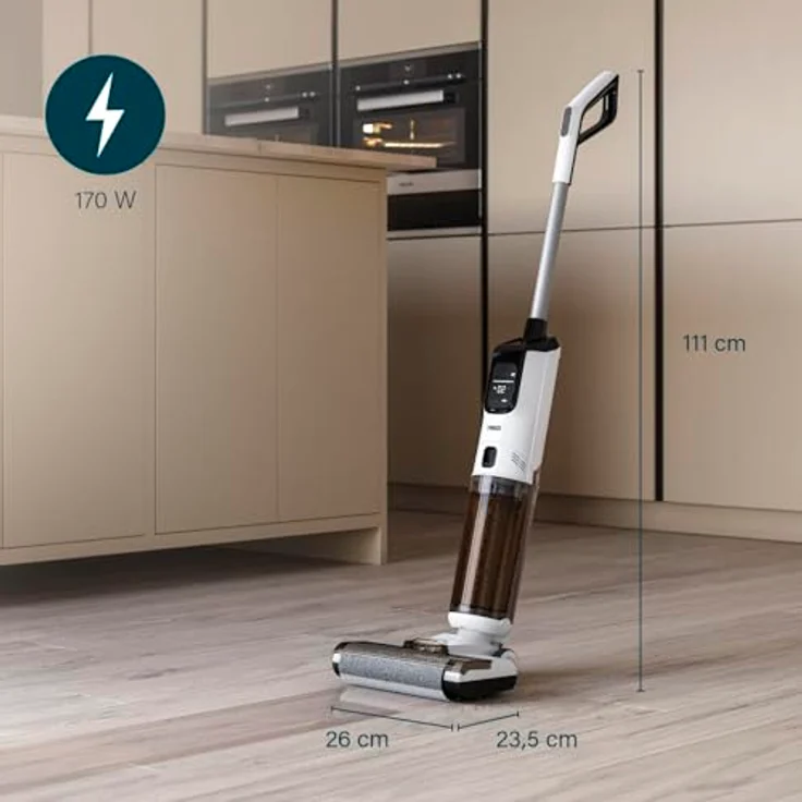 Princess AquaMotion Plus Bodenreiniger, 4-in-1 Saugen, Wischen & Trocknen, Kabellos, 50 Min Laufzeit, HEPA-Filter, Selbstreinigung, 170W, 75dB, Intelligentes Display, Dockingstation, Leicht, 337010 – Bild 2