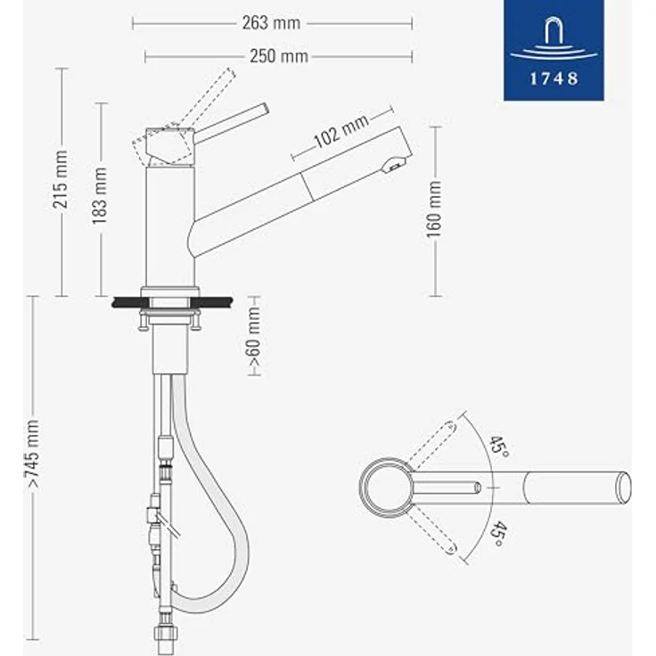 Villeroy & Boch Como Shower, Hochdruck-Küchenarmatur mit ausziehbarer Brause, flexibler Brauseschlauch, wassersparend, Edelstahl massiv mit Anschlussschlauch & Befestigungssatz – Bild 6