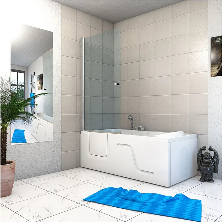 AcquaVapore Komplettdusche Kombi Duschkabine Seniorenwanne mit Tür S17D-R, Sicherheitsglas ESG, inklusive Duschwanne, Überlauf Abfluss, Weiß