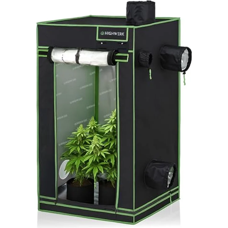 HIGHWERK Growzelt 60 x 60 x 120 cm, Indoor Grow Tent in schwarz-grün, hochreflektierend, lichtdicht, ideal für Pflanzen und Kräuter – Bild 4