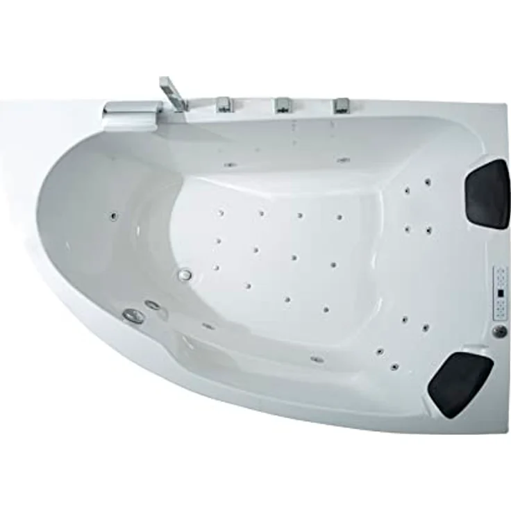 Basera® Whirlpool-Badewanne PREMIUM Indoor Eck-Whirlpool Badewanne Guam Re. 180x130cm für 2 Pers., Weiß, mit 25 Massagedüsen, Heizung, Ozongenerator, Wasserfall, LED, Touch... – Bild 2