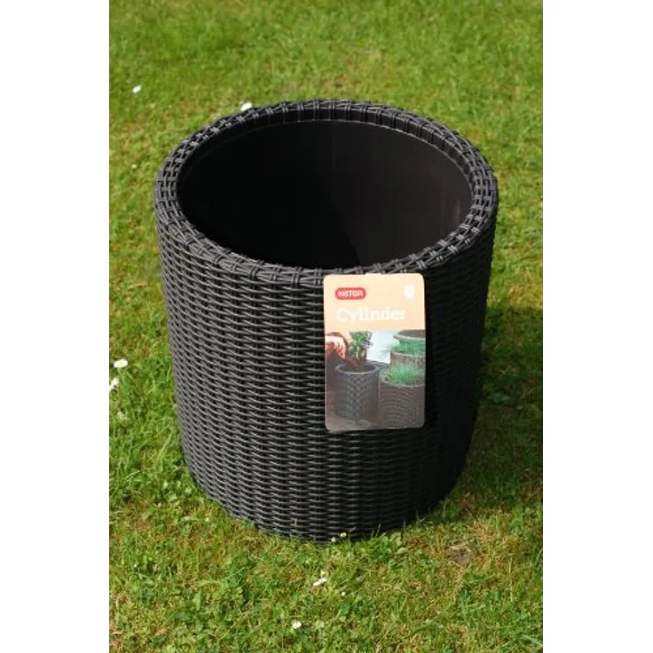Keter Pflanzkübel Zylinder M, anthrazit/braun, Kunststoff, 18 Liter Volumen mit Wasserablauf