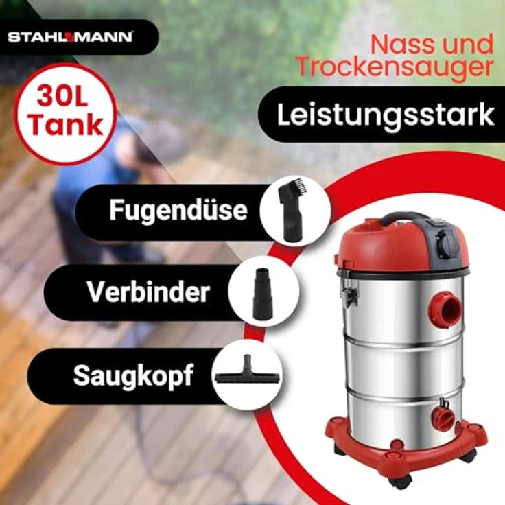 STAHLMANN VAC3300 Industriestaubsauger Nasssauger Trockensauger 30L Tank, 3300W, Blasfunktion – Bild 4