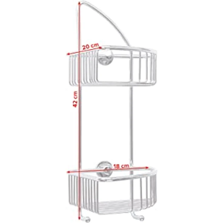 tesa draad Eck-Duschregal, zweistöckig, zwei Haken, Messing, verchromt, inkl. Klebelösung, 425mm x 180mm x 205mm – Bild 4