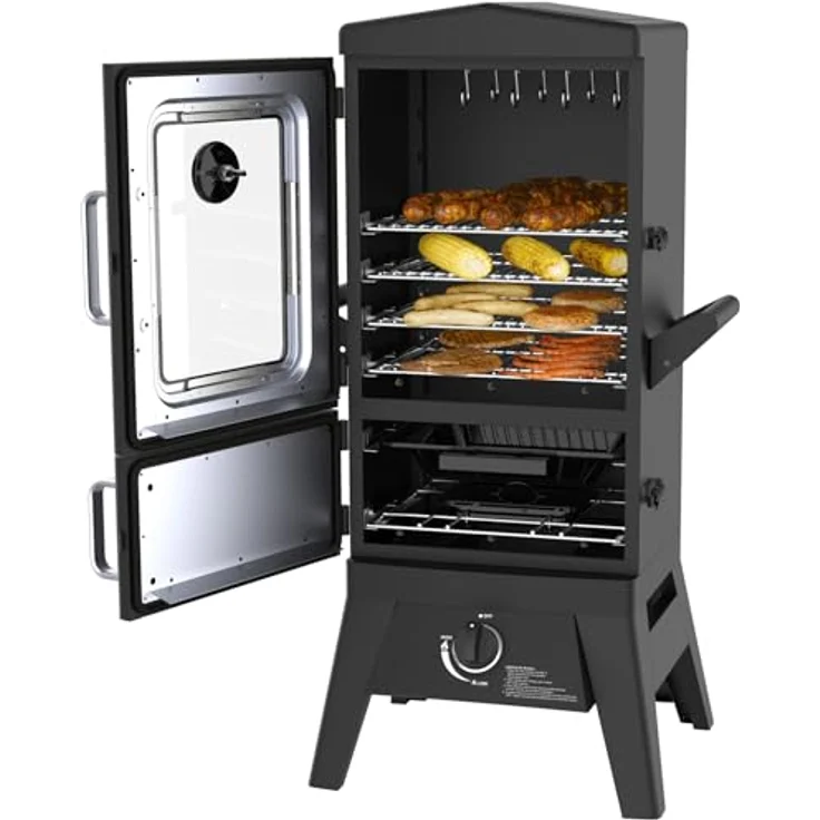 EL Fuego Gasgrill/Smoker Portland W2, Multifunktionales Grillgerät mit Glasfenster, 3,5 kW, Schwarz, 50 cm x 107 cm x 48 cm – Bild 4