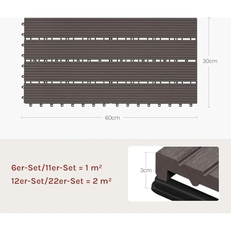 12er-Set WPC Terrassenfliese mit Klicksystem coffee – Bild 8