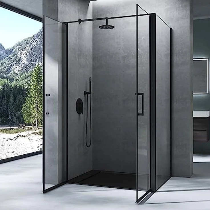 Mai & Mai Duschkabine Rav66, Duschabtrennung mit Drehtür 75x90x195cm, 8mm ESG-Sicherheitsglas, Hebe-Senk-Mechanismus, Nano-Beschichtung, Schwarz – Bild 2