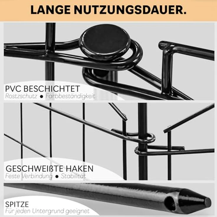 V2Aox Zaun Steckzaun für Garten und Teich, 18 Elemente, 78 cm hoch, schwarzer Metall Hundezaun mit 6 x 6 cm Maschenweite – Bild 5