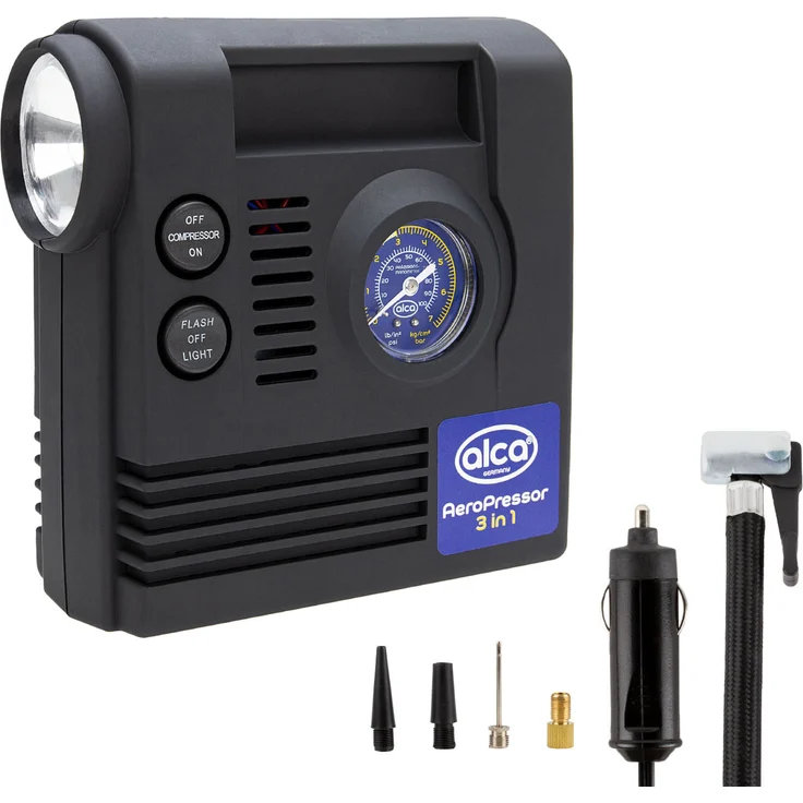 alca® Auto Kompressor mini 3in1 mit Licht, elektrische Luftpumpe 12V, 21 bar, Zigarettenanzünder – Bild 1