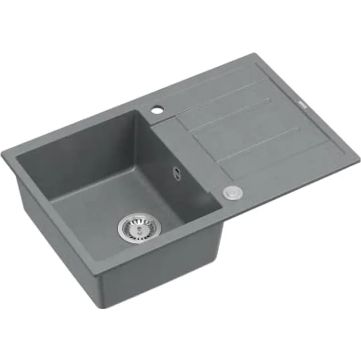 Quadron MORGAN 111 Granitspüle, 78 x 50 x 22 cm, grau, Einzelbecken mit Abtropffläche und Hahnloch
