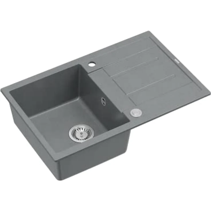 Quadron MORGAN 111 Granitspüle, 78 x 50 x 22 cm, grau, Einzelbecken mit Abtropffläche und Hahnloch – Bild 1