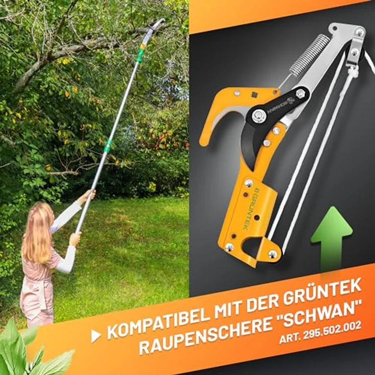 Grüntek Milena, Handsäge mit Teleskopstiel (100-240 cm), dreifach gezahntem Sägeblatt aus Kohlenstoffstahl, Aluminium und ergonomischem Griff, Silber/Gelb/Grün – Bild 7