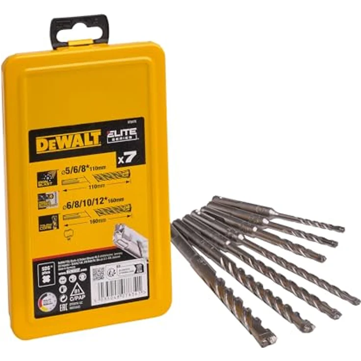DeWalt XLR SDS-plus Ha mmerbohrer- Set (7-tlg., Vollhartmetallkopf, ø 5, 2x 6, 2x 8, 10, 12 mm, in Metallkassette) DT8976 – Bild 2