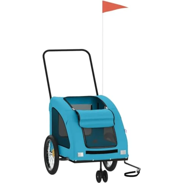 vidaXL Hunde-Transportbox Fahrradanhänger Blau Oxford-Gewebe und Eisen mit PVC-Dach – Bild 3