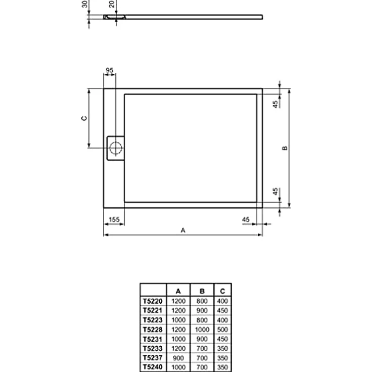 Ideal Standard Ultra Flat S i.life Rechteck-Brausewanne, 1200x700x30mm, Quarzgrau, rutschhemmed, mittiges Ablaufloch, Mineralguss – Bild 3