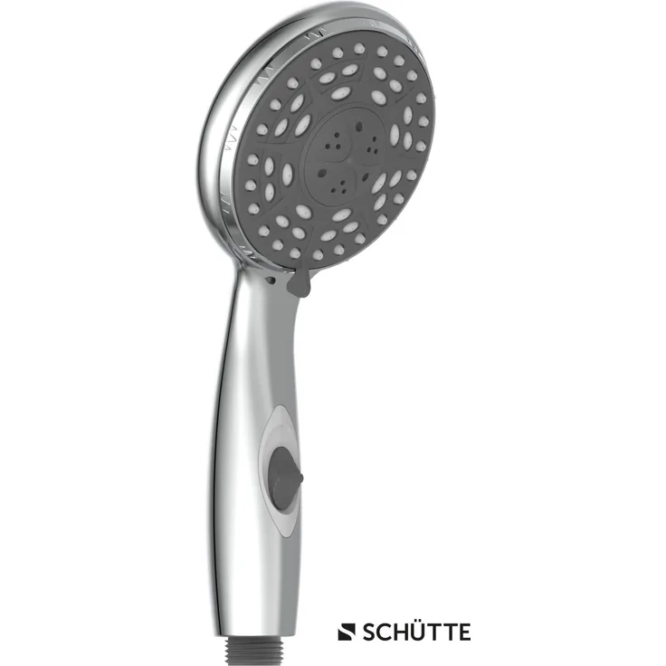 Schütte Aqua-2-Save Wasserspar-Handbrause, Chrom, mit 4 Strahlarten und Wasserstopp-Funktion, bis zu 50% Wassereinsparung