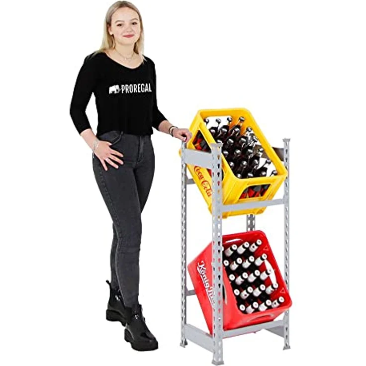 PROREGAL Getränkekistenregal Camel für 2 Kästen, HxBxT 100x40x30cm, Traglast pro Fachboden: 100 kg, Grau – Bild 5