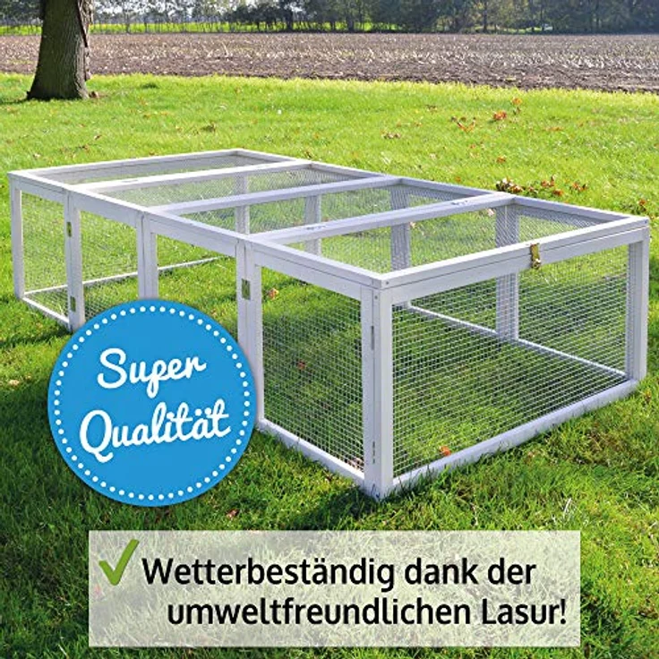 Zooprinz Premium Freilaufgehege Rabbit Run für Kleintiere - Stabiler Holzrahmen - Mobiler Freilauf Hasenstall in Weiß – Bild 2