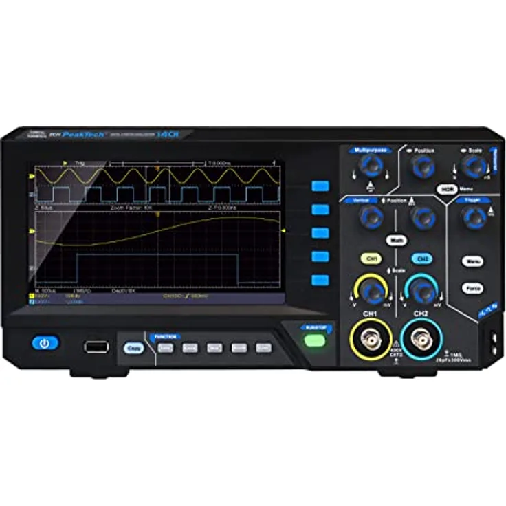 PeakTech 1401, Digital Speicher Oszilloskop, 2 Kanal, 10 MHz, 100 MS/s, USB Schnittstelle, PC Software, P 1401, Schwarz