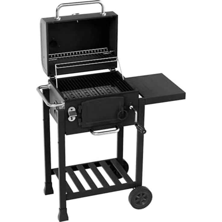 TAINO Holzkohlegrill HERO, Kohlerost höhenverstellbar, kleiner Smoker, Seitentisch klappbar, Schwarz – Bild 6