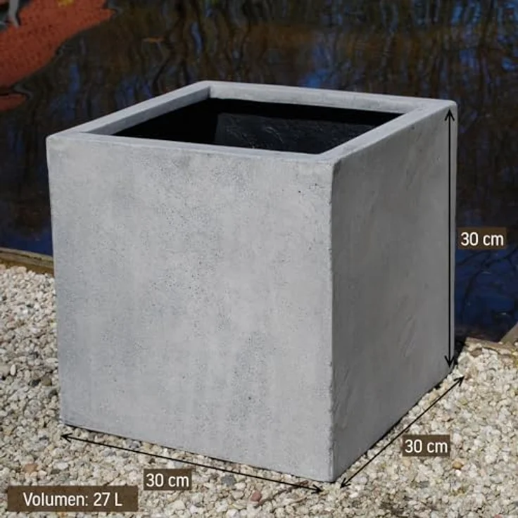 VIVANNO Pflanzkübel Fiberglas BLOCK Würfel - Grau Beton-Design, wetterfest und frostsicher, 30x30x30 cm – Bild 3