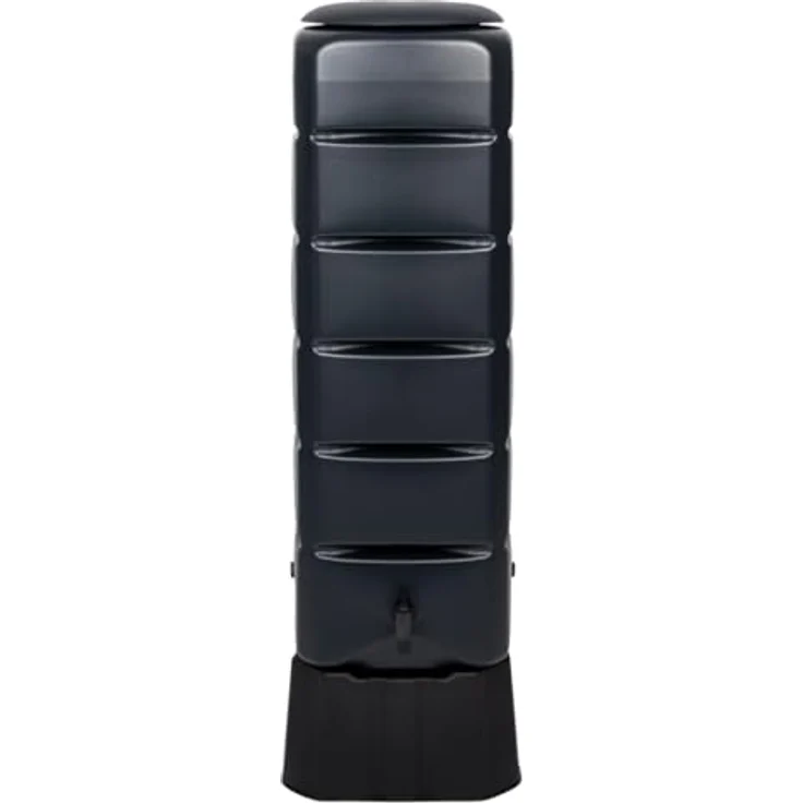 Kreher 120 Liter Kompakte Regentonne, Wassertank inkl. Wasserhahn, Stand, Deckel - Schwarz - Umweltfreundlich & kosteneffizient, schlankes Design, robustes Material – Bild 2
