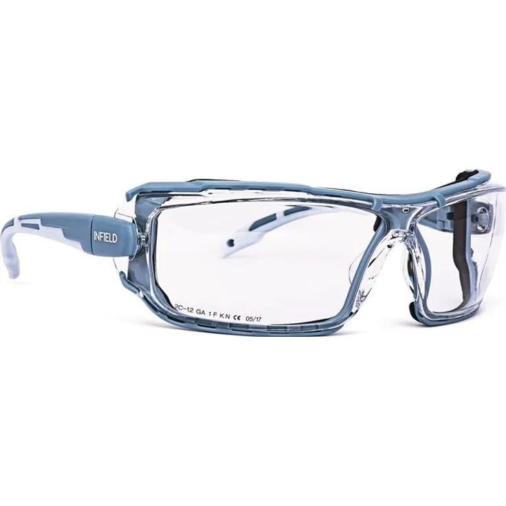 Infield Safety Milor Schutzbrille EN 166, Kristallfassung mit klarer PC-Scheibe, abnehmbarer Soft-Clip, einstellbare Scheibenneigung, rutschfeste Bügelenden, 35g