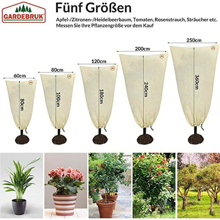 Gardebruk Kübelpflanzensack Reißverschluss Garten Frostschutzhaube Winterschutzhaube Pflanzenschutzhaube Frostschutzvlies Beige versch. Größen – Bild 8