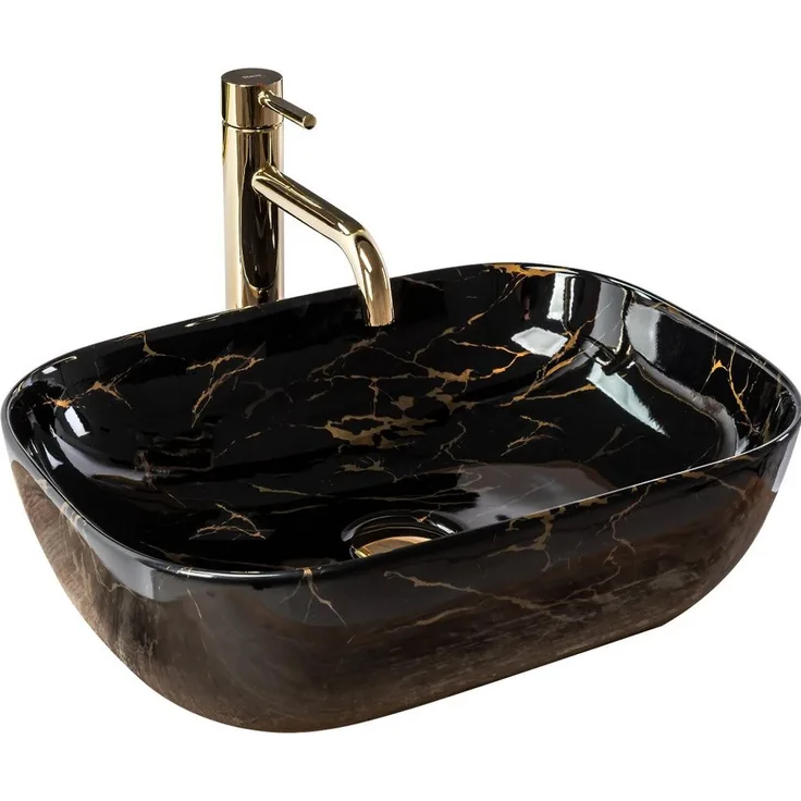 wohnwerk.idee Aufsatzwaschbecken Marmor Schwarz 46,5x33,5cm Belinda Marble Black Matt